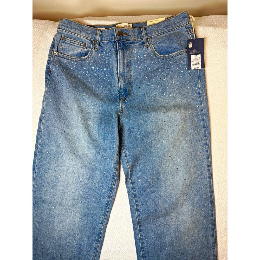 Universal Thread Women's Straight Jeans High Rise Light Wash Rhinestone 12